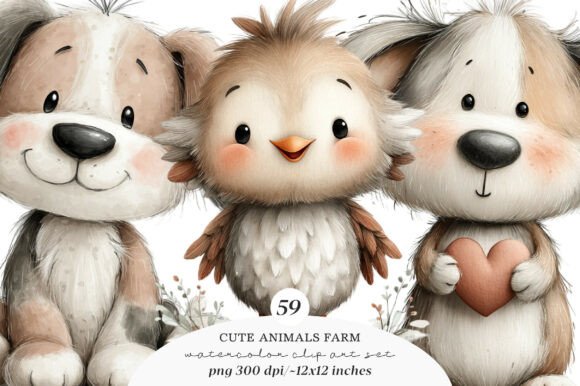 Download Watercolor Cute Animals Farm Clipart - Cute Collection