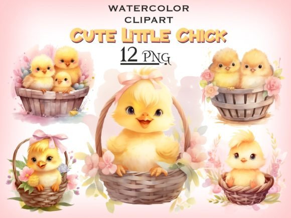 Download Cute Chick in a Floral Basket PNG Bundle - Cute Collection