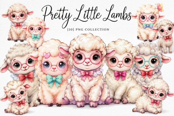 Download Watercolor Cute Lamb Clipart PNG Bundle - Cute Collection
