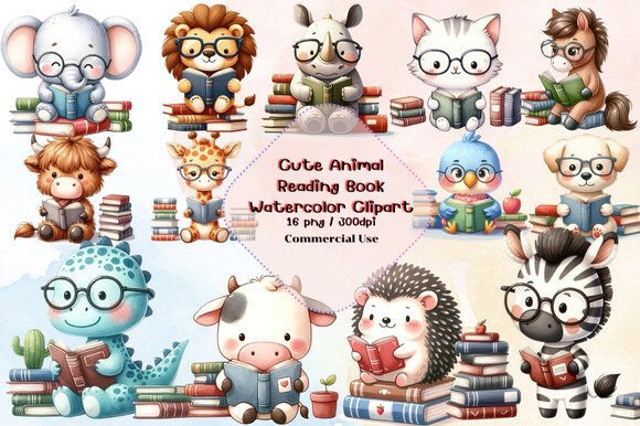 Download Cute Animals Reading Book Clipart - Cute Collection