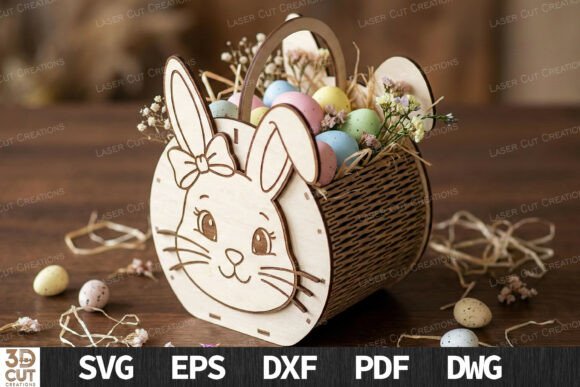 Download Cute Bunny Bow Easter Basket SVG - Cute Collection