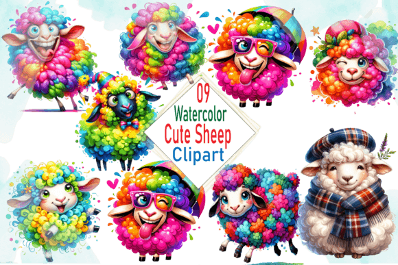 Download Watercolor Cute Sheep Clipart Bundle - Cute Collection