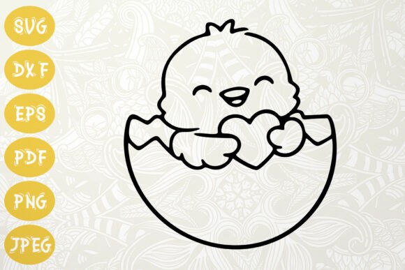 Download Cute Chick with Heart SVG Easter Outline - Cute Collection