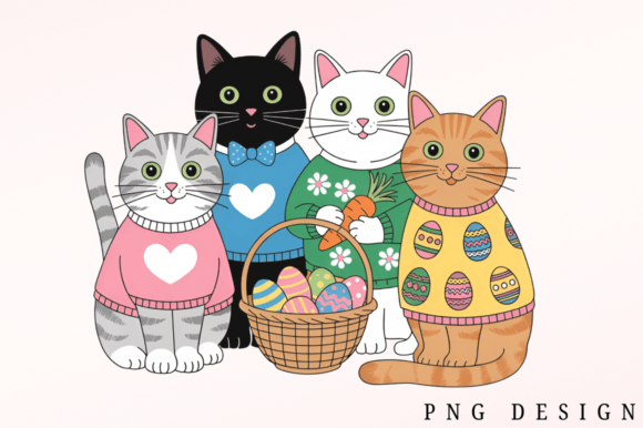 Download Cute Easter Cats Clipart PNG Design - Cute Collection