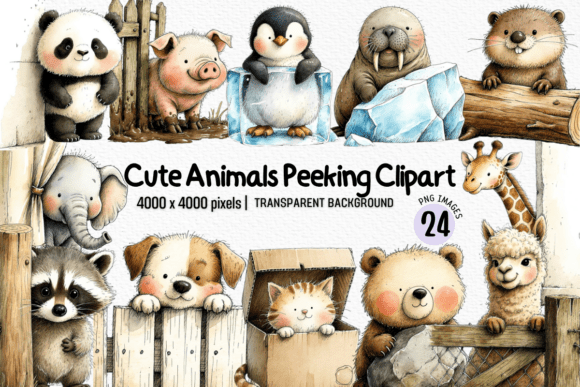 Download Cute Animals Peeking Clipart Bundle PNG - Cute Collection