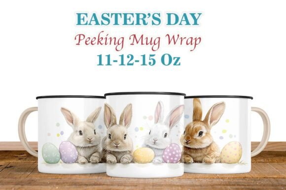 Download Cute Bunny Peeking Easter Mug Wrap PNG - Cute Collection