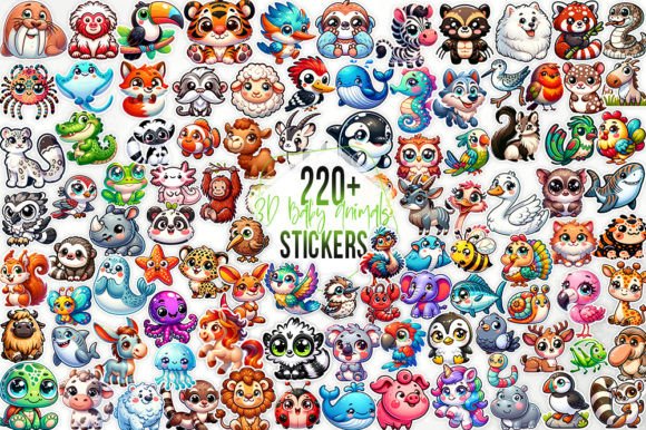 Download 220+ 3D Cute Animals Stickers Bundle - Cute Collection