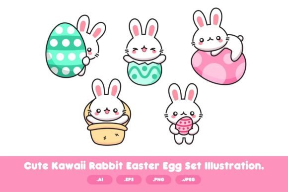 Download Cute Kawaii Rabbit Easter Egg Set - Cute Collection