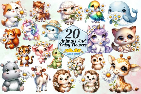 Download Cute Animals &amp; Daisy Flowers - Cute Collection
