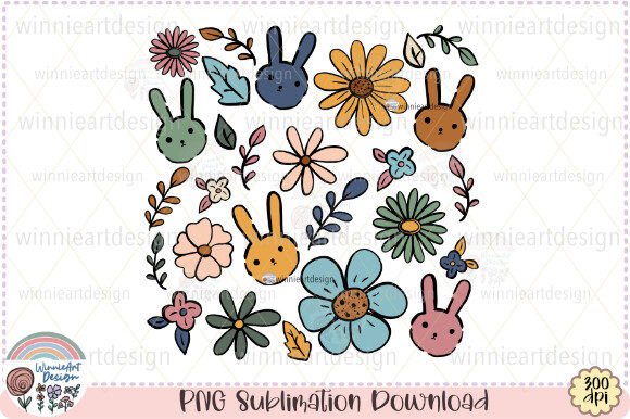 Download Boho Easter Bunny Cute Flowers Retro PNG - Cute Collection
