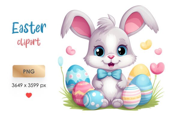 Download Cute Easter Bunny with Eggs PNG Clipart - Cute Collection