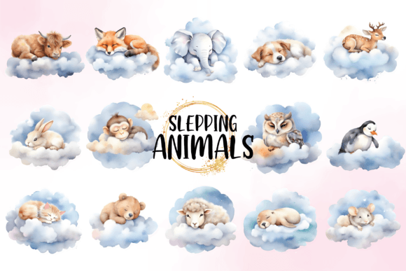 Download Watercolor Cute Animals Sleeping Clipart - Cute Collection